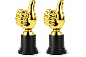 ATSKIM 2 Pieces Golden Funny Thumbs Up Trophy Cup 5.1 Inch Small Trophy Award for Winner Plastic Participation Trophies for A
