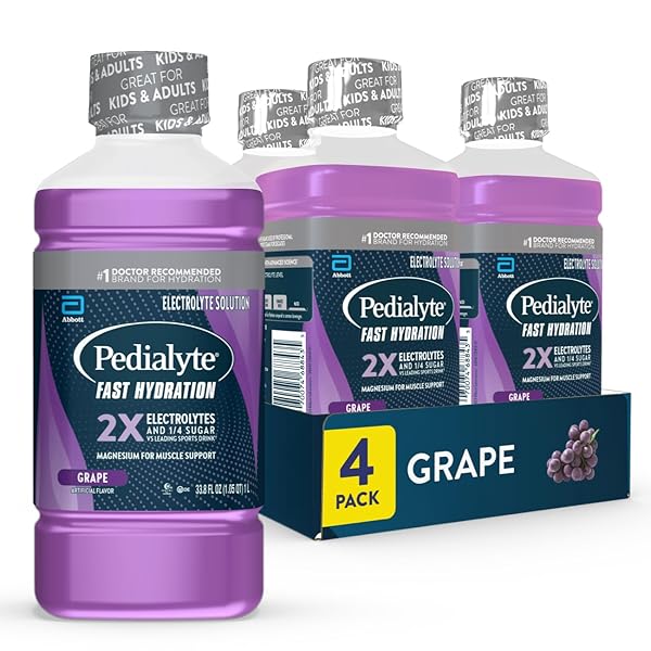 PEDIALYTE FAST HYDRATION ELECTROLYTE SOLUTION, GRAPE, HYDRATION DRINK, 33.8 FL OZ (PACK OF 4)