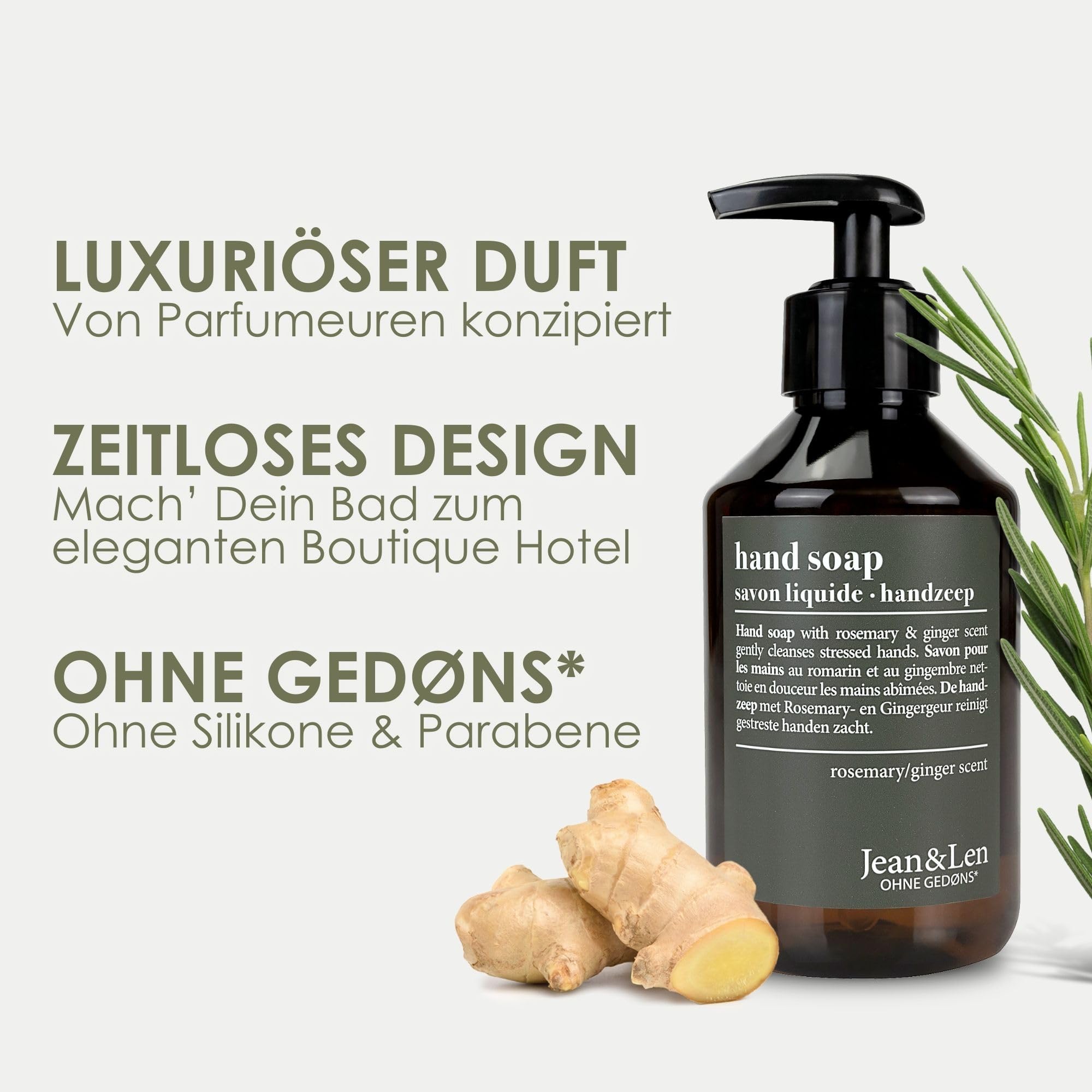Jean & Len Handseife Rosemary & Ginger, ohne Parabene, 250 ml 2