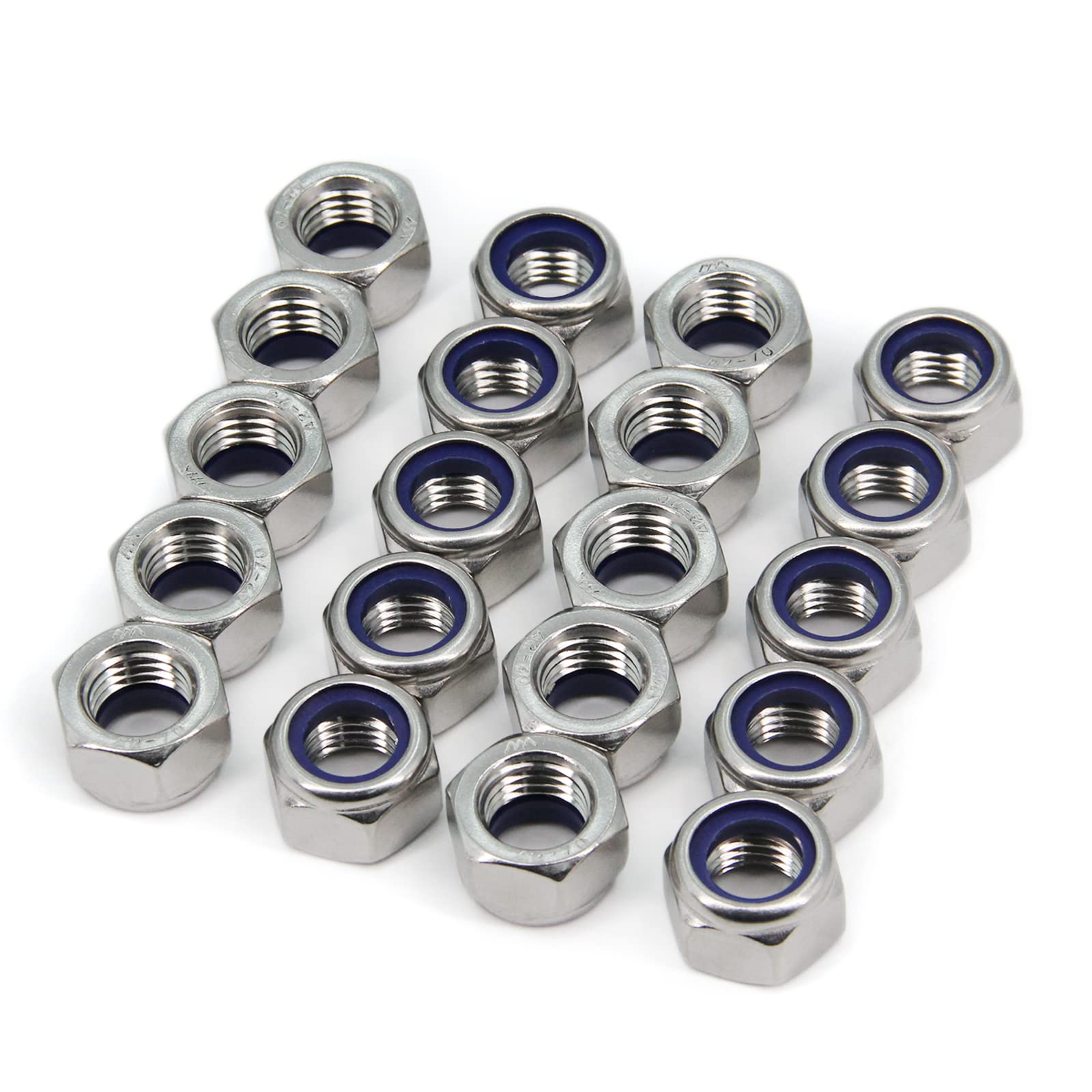 Yeebyee M16 x 2mm Pitch 304 Stainless Steel Self-Locking Hex Lock Nuts, Nylon Insert LockNuts Silver Metric Self Clinching Hex Lock Nuts for Hardware Parts, 20pcs/Pack (M16-20pcs)