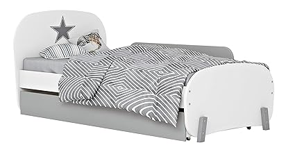 Polini Home Kinderbett Jugendbett mit Schublade Serie Mirum weiß grau