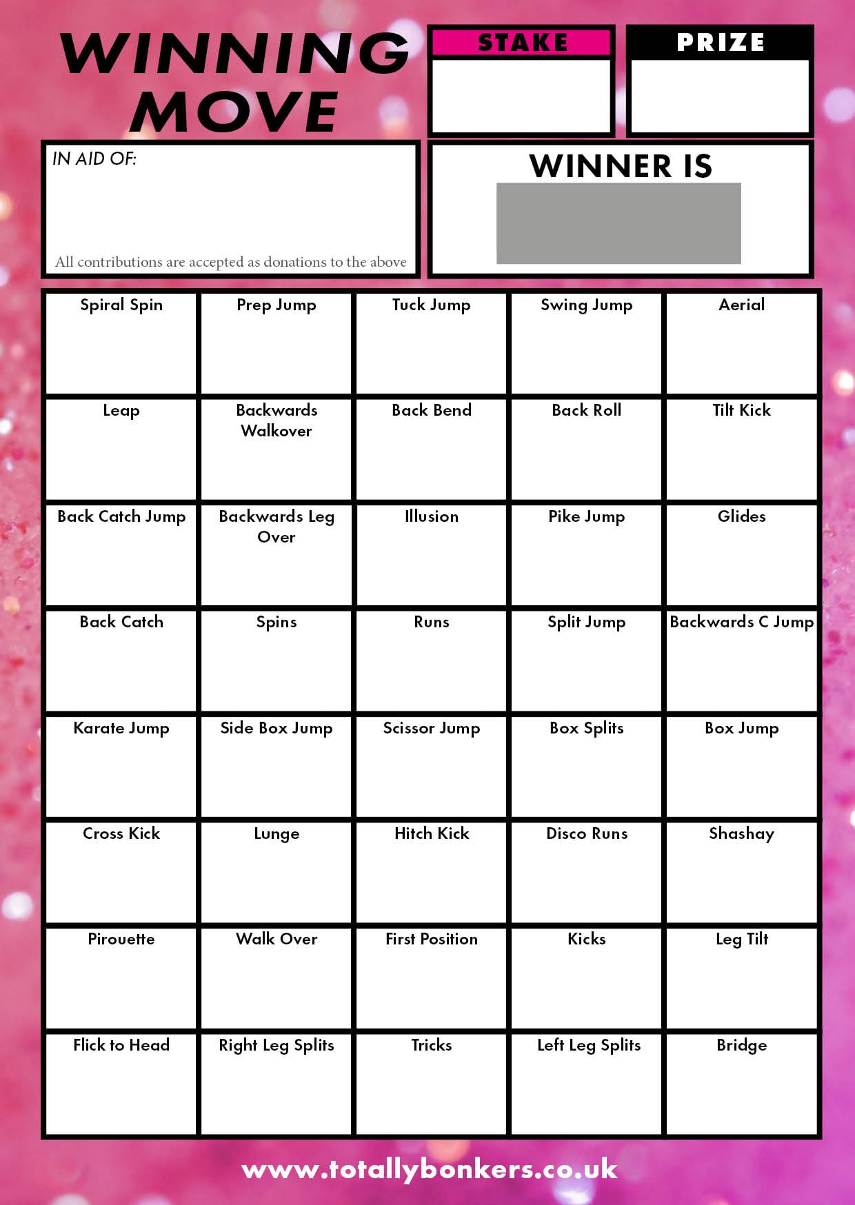 Totally Bonkers - Dance Winning Move Fundraising Scratch Cards - 40 SQUARE - A6 (148x105mm) -10 Pack - TB0007 - Blind Card