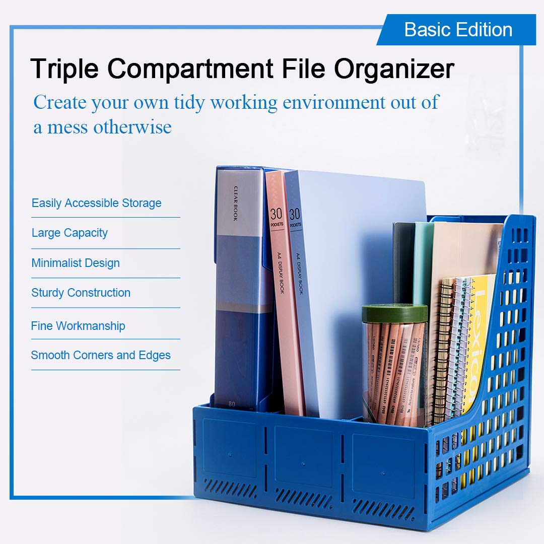 Leven Desk Organizer, Large Space Desktop File Organizer with 3 Vertical Compartments for Office Organization