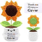 Kikazarru Handmade Positive Crochet Sunflower Doll - Teacher Appreciation Gifts, Thank You Gifts for Women Coworkers Friends Family - Thank You for Helping Me Grow, Emotional Support Crochet Flowers