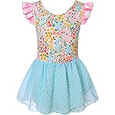 Funnycokid Ballet Leotard for Girls Dance Leotards with Skirt Toddler Ruffle Sleeve Ballerina Outfit