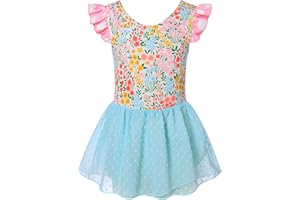 Funnycokid Ballet Leotard for Girls Dance Leotards with Skirt Toddler Ruffle Sleeve Ballerina Outfit