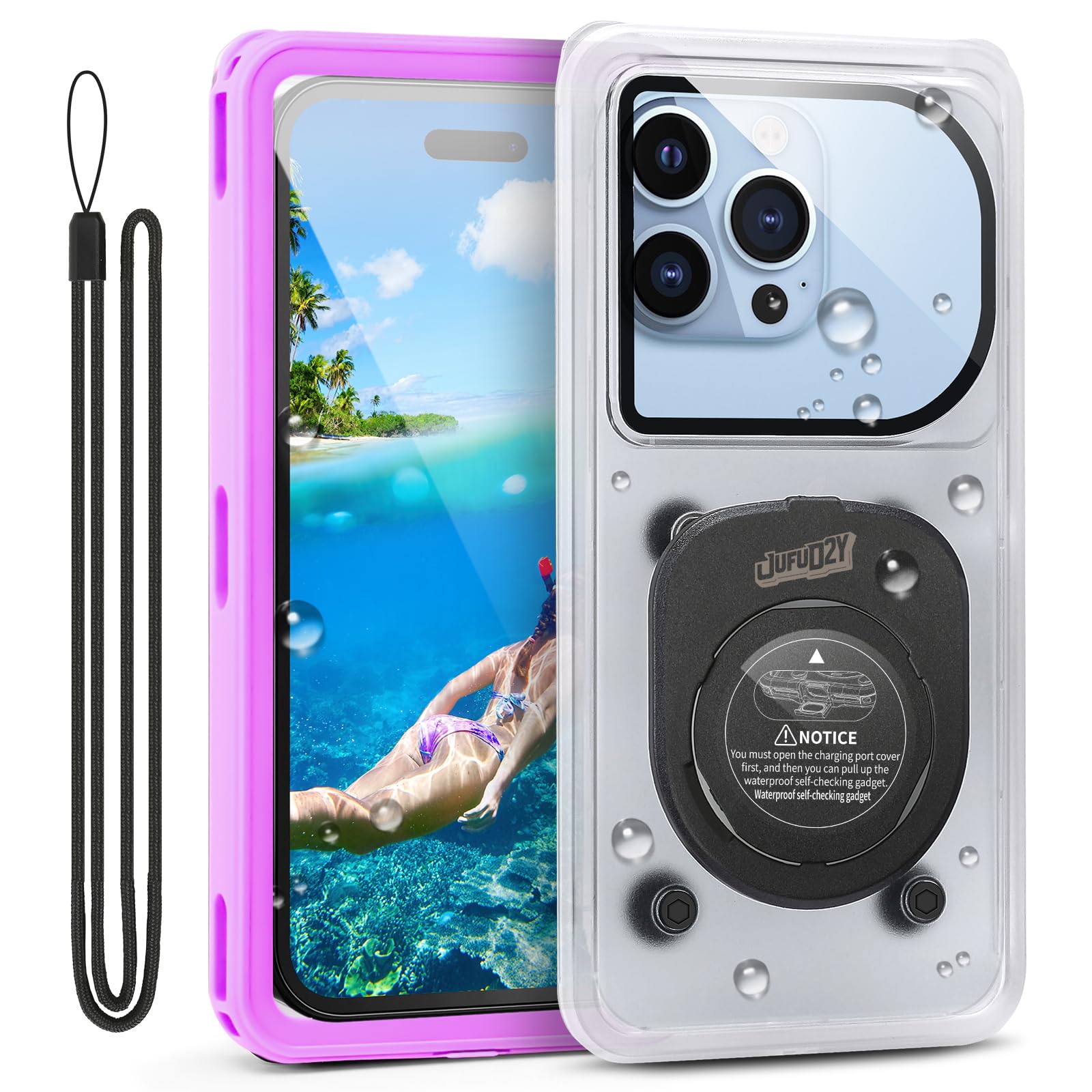 JUFUD2Y Waterproof Phone Case,IPX8 Waterproof Phone Pouch for Beach & Snorkeling Essentials,Phone Waterproof Case with Lanyard, Universal Case Up to 6.9" for iPhone,Samsung (Purple)