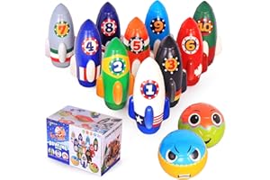 Nattork Rocket Kids Bowling Set - Toddler Bowling Game Indoor Outdoor with 10 Foam Pins 2 Balls, Educational Games Set for Age 4-5,5-12 Kids Birthday Gift