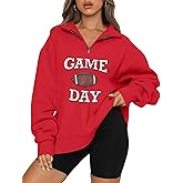 KIDDAD Football Sweatshirt for Women Game Day Graphic 1/4 Zip Shirts Football Team Fans Long Sleeve Pullover Tops