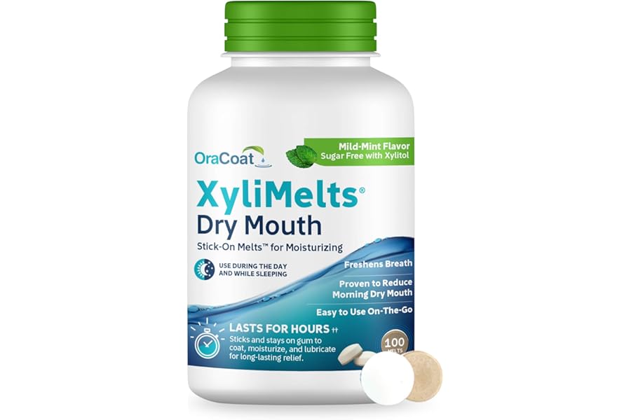 Oracoat XyliMelts for Dry Mouth Night Time or Day – Moisturizing Dry Mouth Adhering Discs, Sugar Free with Xylitol, 100 Count, Mild Mint Flavor, 8-Hour Relief