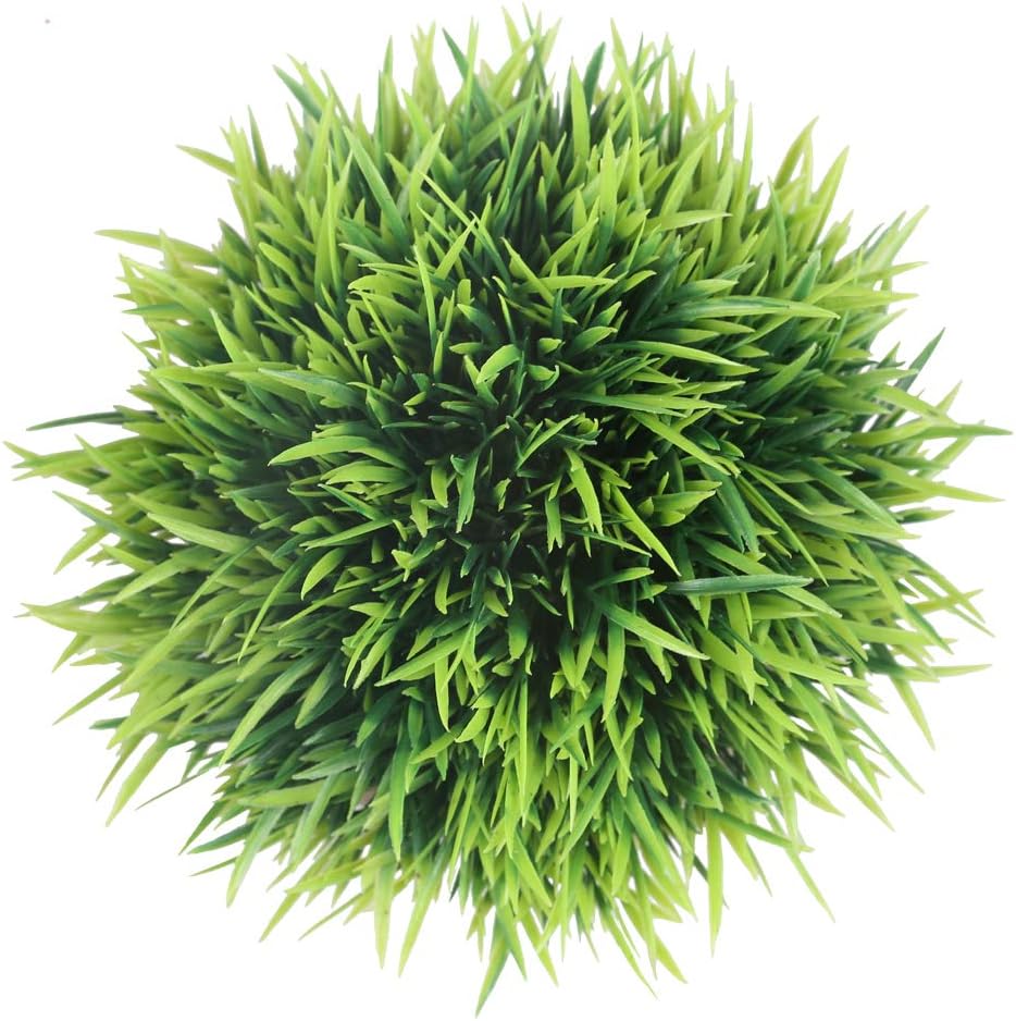 Svenee Mini Artificial Plants, Plastic Fake Green Grass Faux Greenery Topiary Shrubs with Grey Pots for Bathroom Home Office Décor, House Decorations (Green-A, 1) -