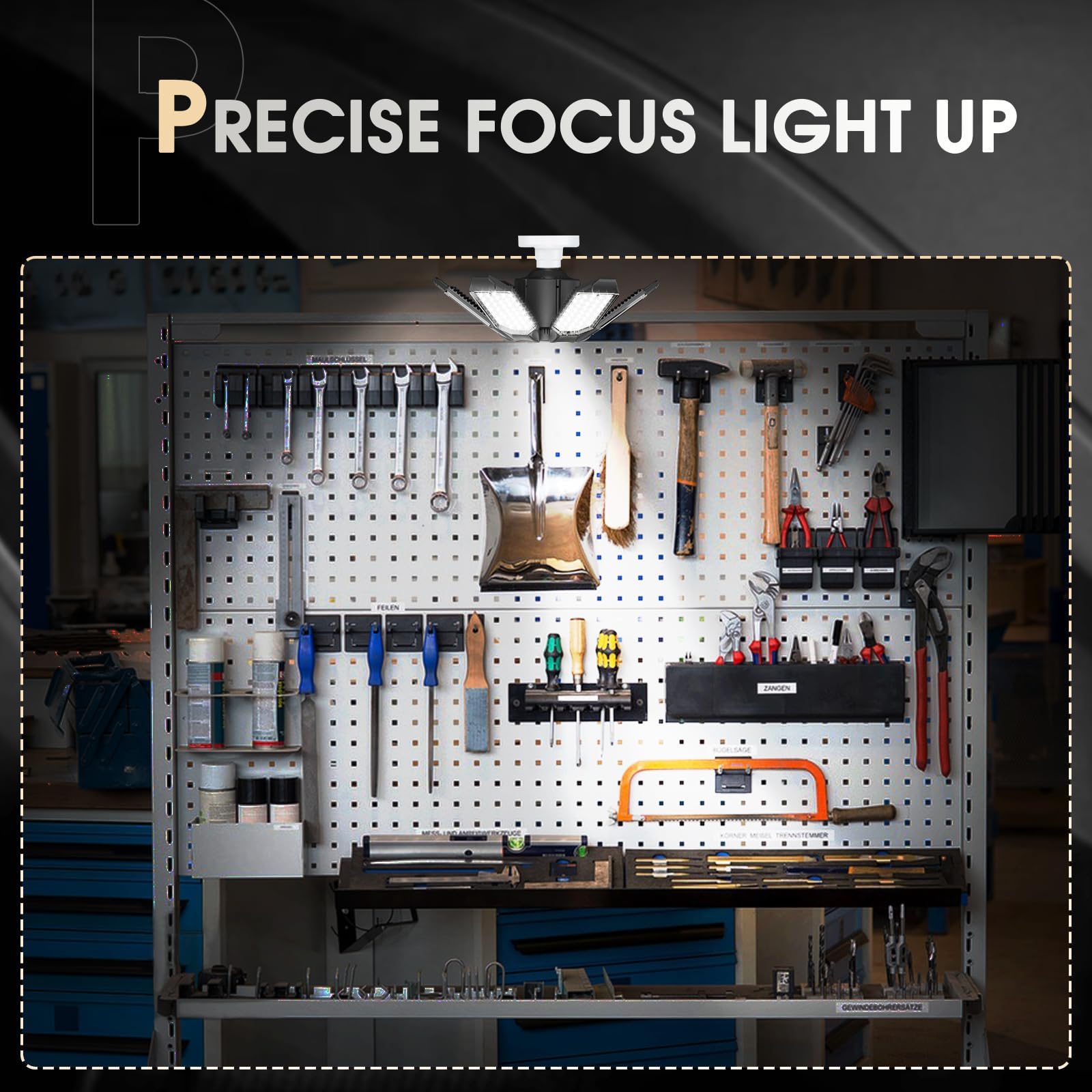 Adiding LED Garage Light 2 Pack Super Bright LED Workshop Ceiling Basement Lighting Fixture Srew in E26 E27 Bulb Socket with Adjustable Spotlight and 6 Deformable Panels for Warehouse Attic Cellar