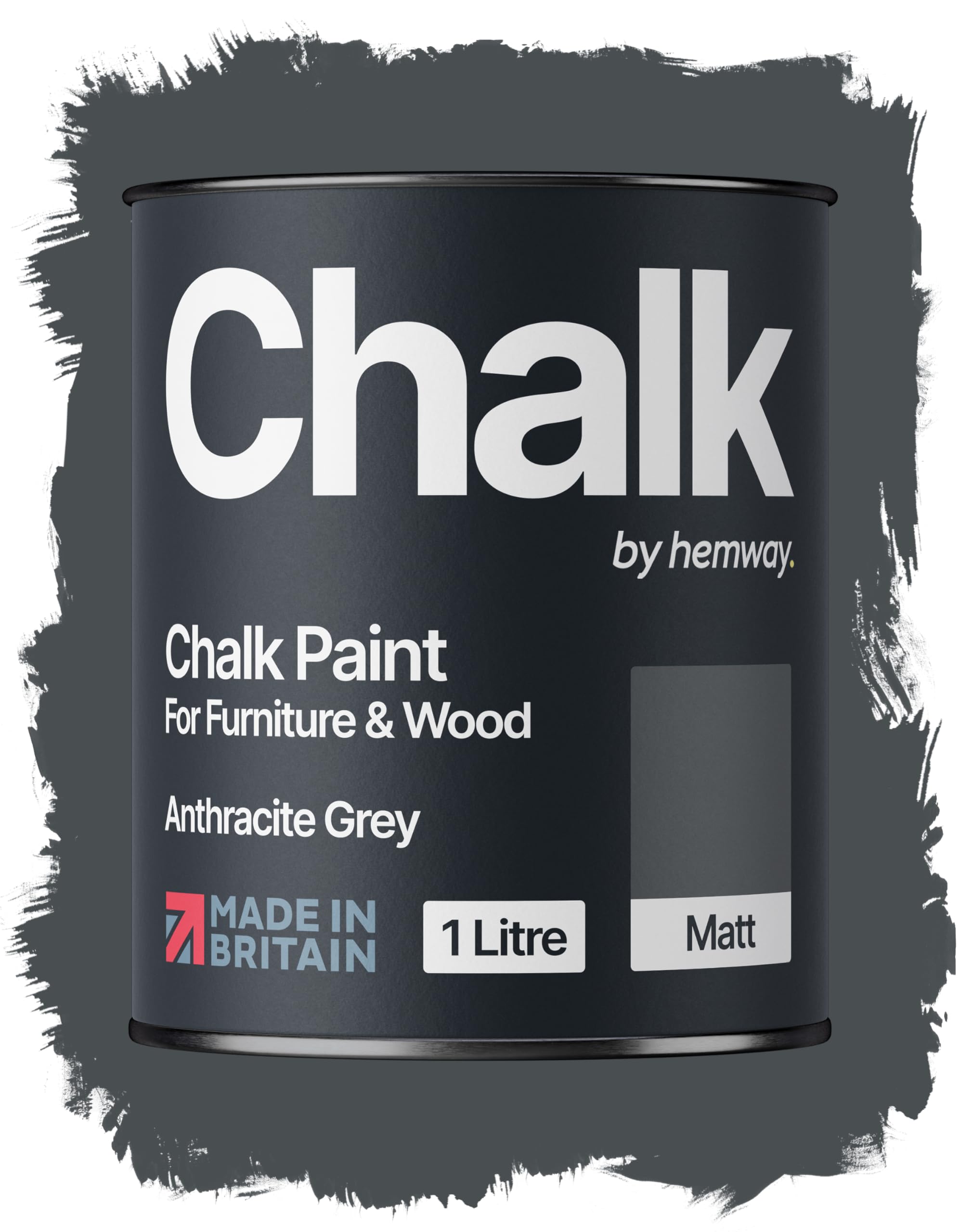 Hemway Chalk Paint Anthracite Grey Furniture Paint 1L, Matt Finish Shabby Chic, Chalk Furniture & Walls, Quick Dry & 1 Coat