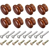 METALLIXITY Round Wood Knobs, (33x23mm) 8Pcs, Pull Knobs with Screws - for Household Furniture Wardrobe Dresser, Red Brown