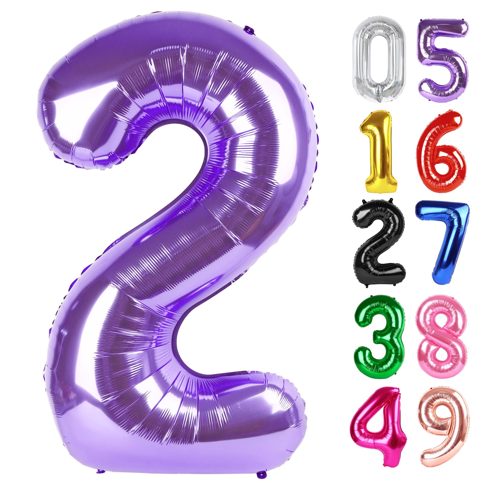 Photo 1 of Purple Number 2 Balloon 40 Inch, 2nd Birthday Decoration for Toddlers Girls Boys, Sparkling 2 Number Balloon Party Decor