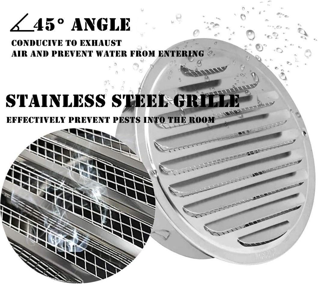 AZITICY Stainless Steel Wall Ventilation Ducting Hose Air Outlet Inlet 100mm Air Vent Grille Cover Metal with Protective Mesh (4 Inch) - Image 3