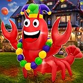TURNMEON 6 Ft Mardi Gras Inflatable Outdoor Decorations Blow Up Lobster with Crown Mask Necklace Built-in LED Lights Mardi Gras Decorations Yard Lawn Garden Home Indoor Carnivals Party