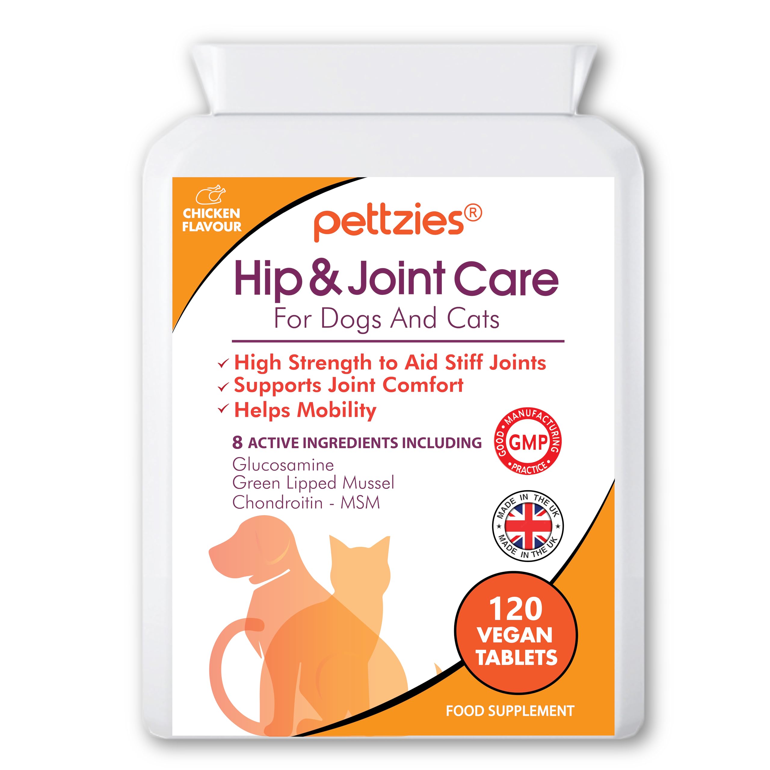 PETTZIES Hip and Joint Supplements for Dogs and Cats Health 120 Tablets - Arthritis Aid, Joint Care, Pain Relief Support for Senior, Young Pets - Glucosamine, Green Lipped Mussel, Chondroitin, Msm