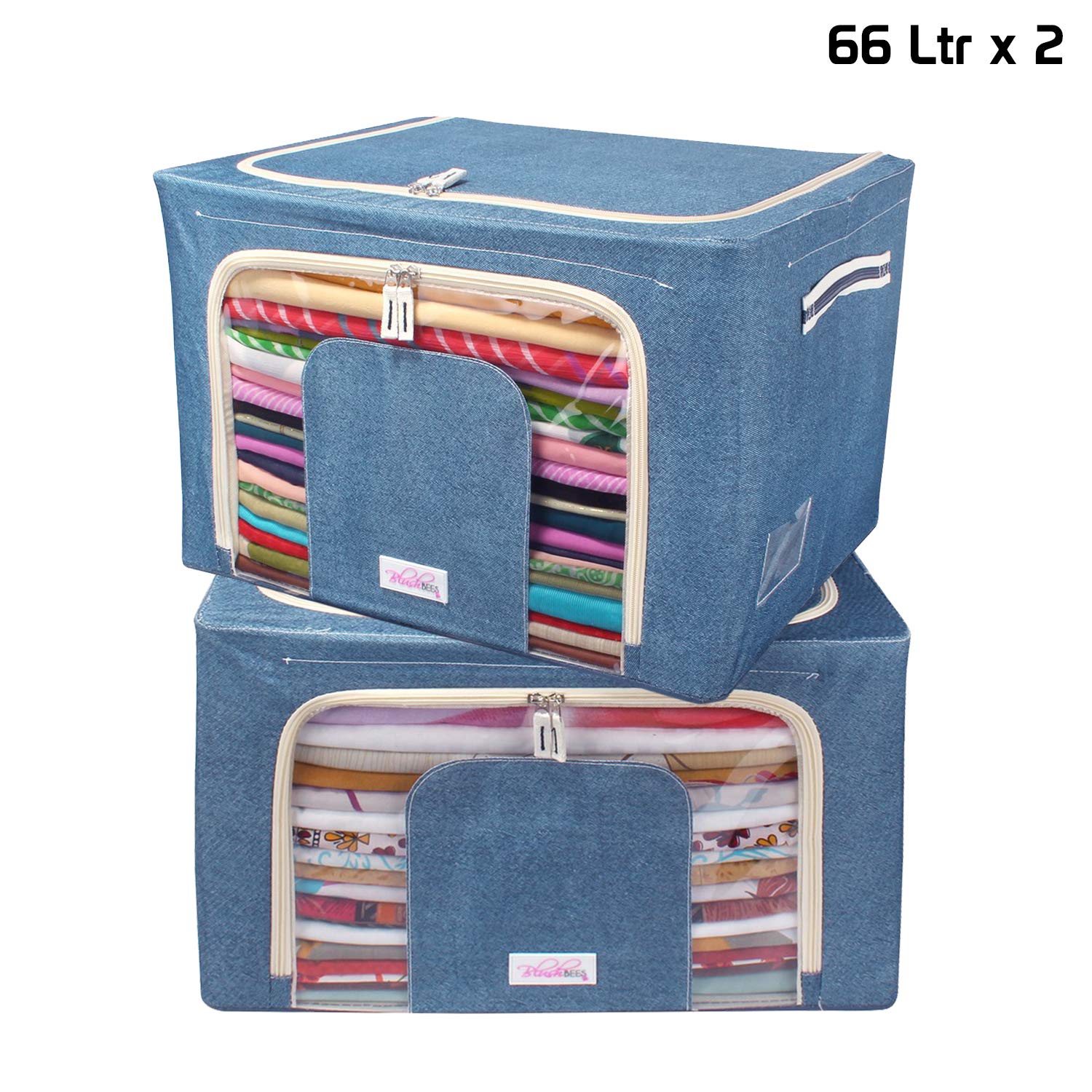 BlushBees® Living Box Wardrobe Organizer, Cloth Storage Bags with Zip 66 Litre, Pack of 2