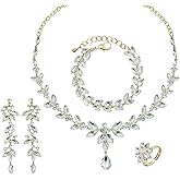 CSY 4 Pcs Elegant Bridal Jewelry Sets Austrian Marquise Crystal Wedding Necklace Dangle Earrings Tennis Bracelet Ring Set for Bride Women Costume Accessories