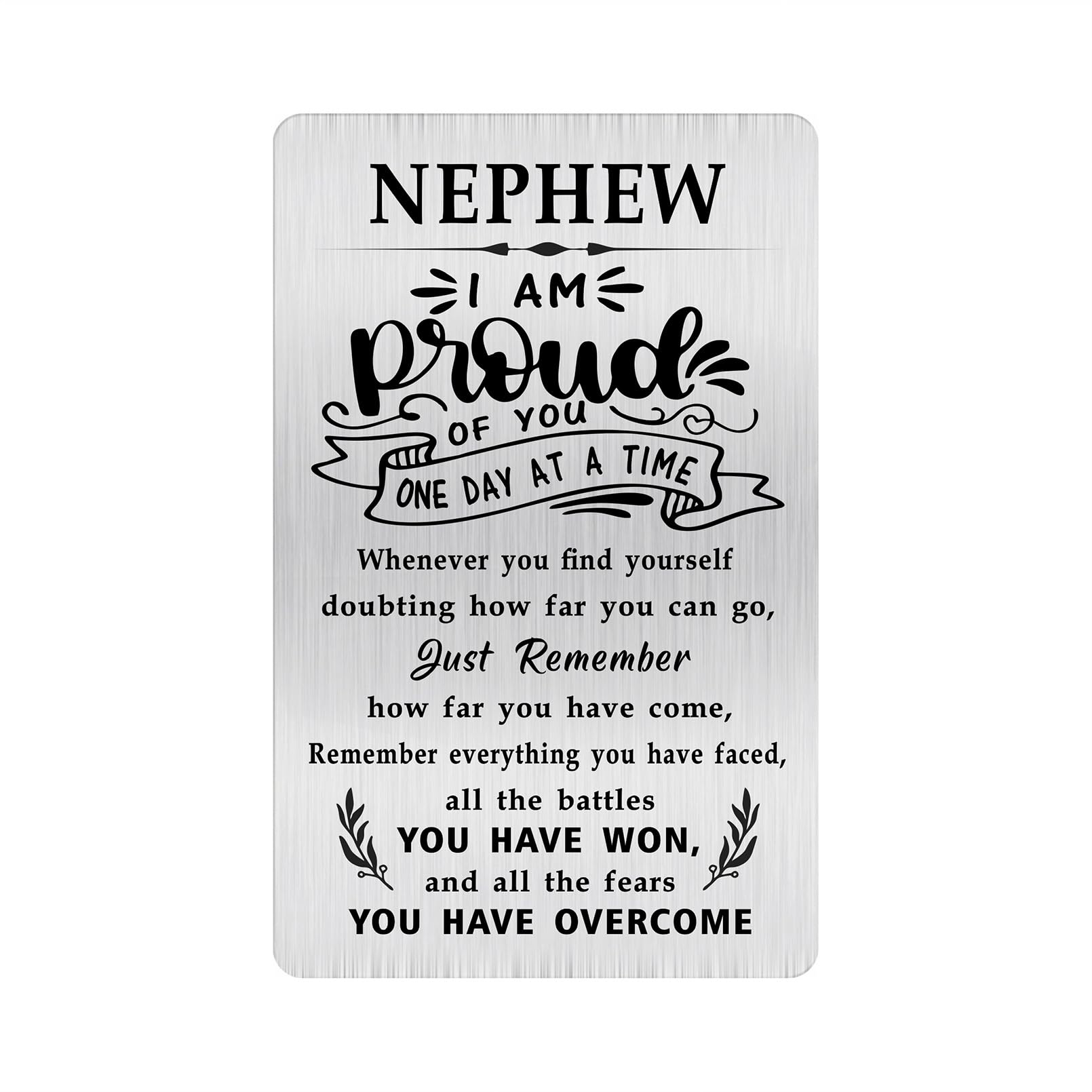 Alotozo Sobriety Gift for Nephew - Stainless Steel AA Recovery Gifts, Soberversary Birthday Card for Nephew - Inspirational Token for Men’s Sobriety Journey (Credit Card Size)