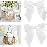 AIMUDI White Satin Bows 5.5" Bows for Gift Wrapping Satin Twist Tie Bows Premade Ribbon Bows for Treat Bags Invitations Baskets Crafts Wreaths Wedding Birthday Baby Shower Party Decorations, 24 PCs