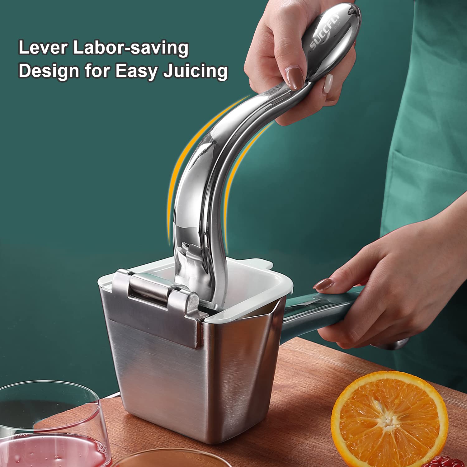 Lemon Squeezer Stainless Steel, Manual Juicer Citrus Lime Orange Fruit Squeezer Heavy Duty Ergonomic Handle Labor-saving Large Capacity Juice Press Hand Handheld Juicer (5 Year Warranty)