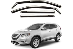 GrandWheel Co Smoke Tinted in-Channel Side Window Vent Visor Deflectors Rain Guards Compatible with Nissan Rogue 2014-2020 - 4pcs. GW0095, BLACK