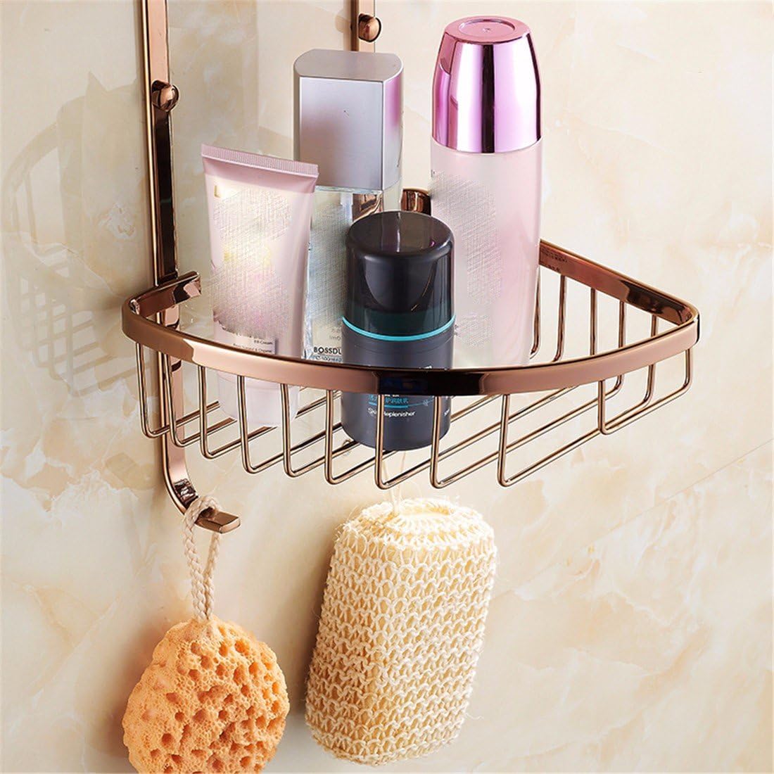STAZSX European copper triangle basketball rose gold Golden double basket racks bathroom corner shelf bathroom shelf, triangle basket