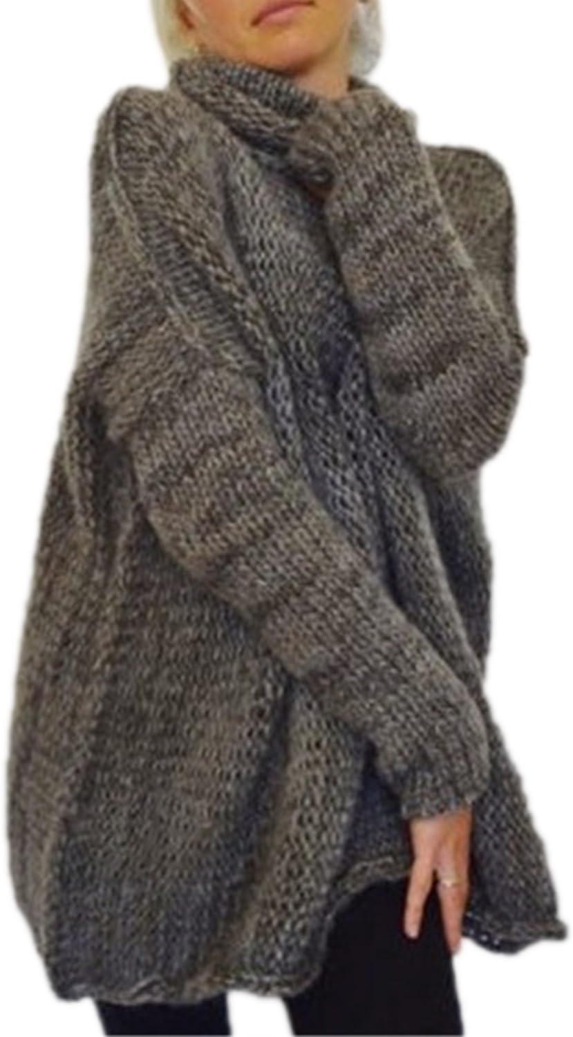 Jumojufol Women's Loose Elegant Crochet Knit Turtleneck Oversized Winter Top Jacket Coat Sweater