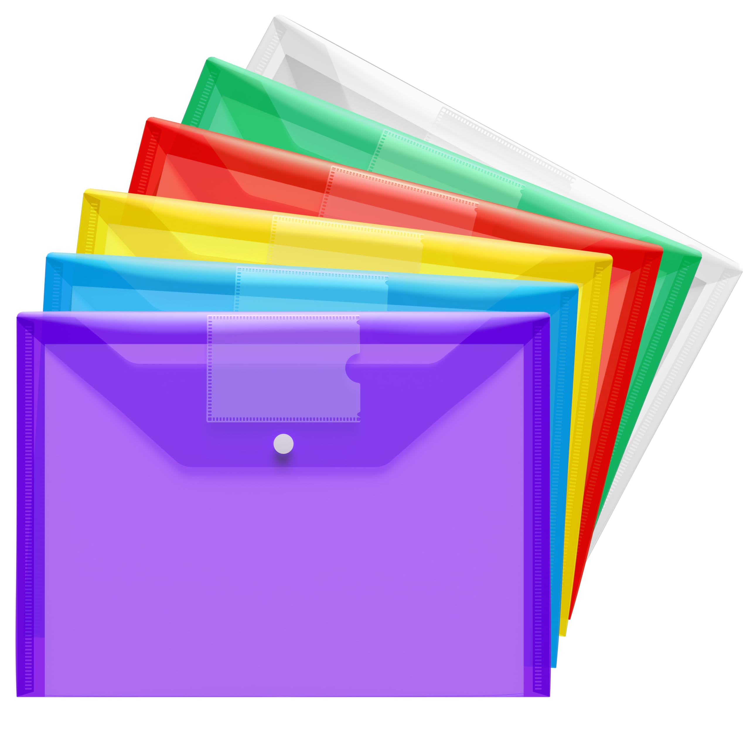 Plastic Wallets - A4 Folders for Paperwork A4 Document Files Folder Plastic Popper Wallets with Pocket, Pack of 6