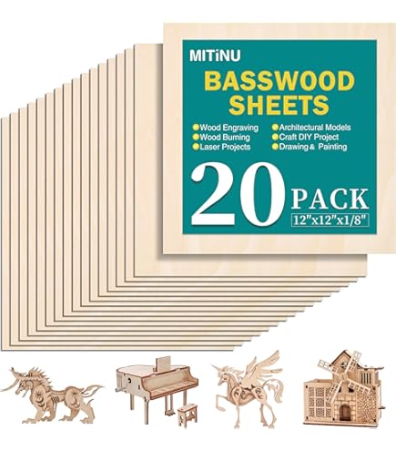 MEETOZ 12 Pack Basswood Plywood Sheets – 300x300x3mm, Unfinished Wood For Crafts, Laser Cutting & Painting 3 thumbnail image