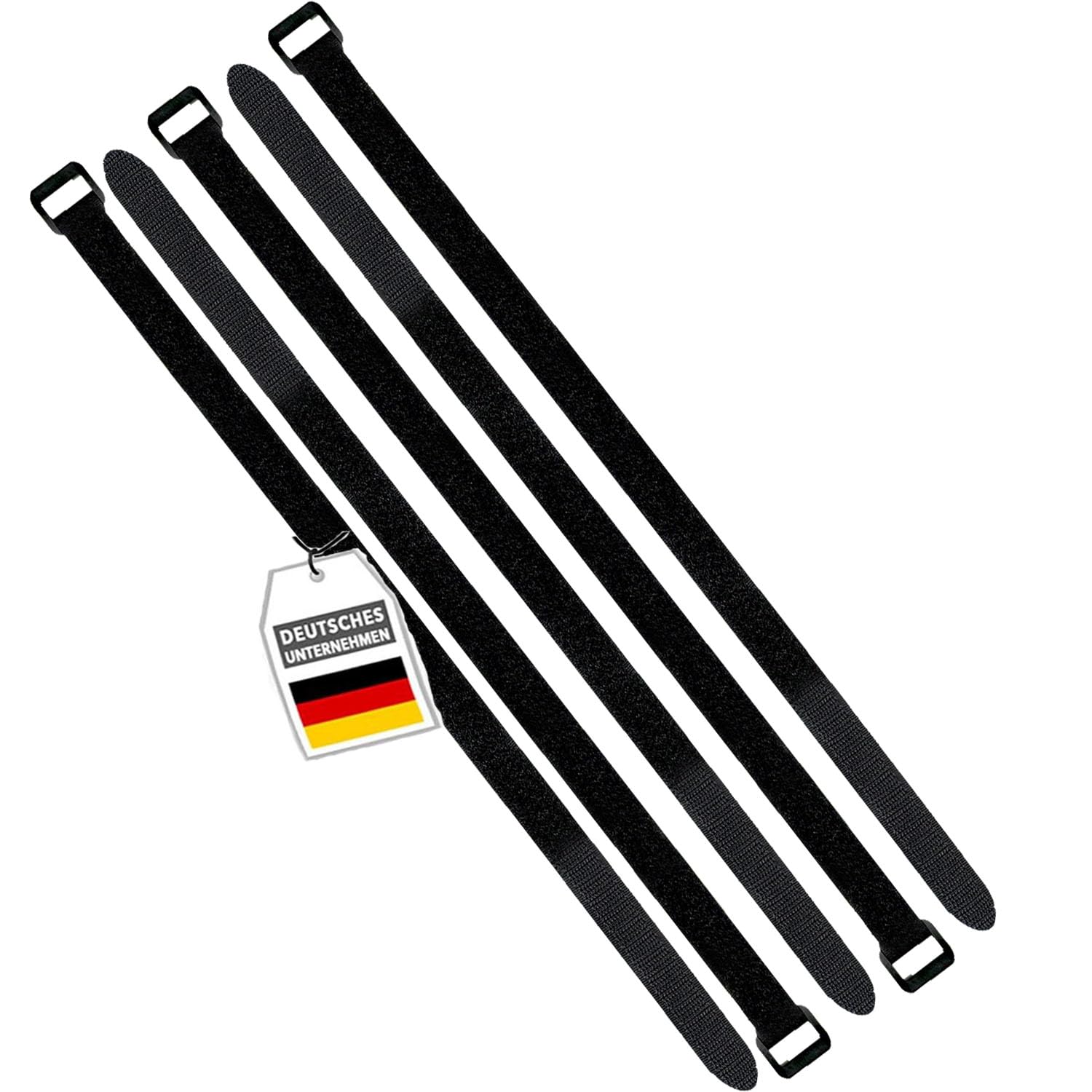 FrogJim 5 x 120 cm Fleece and Hook Tape with Buckle, Black, 20 mm Wide, Hook and Loop Strap, Reusable Nylon Cable tie KKS12005