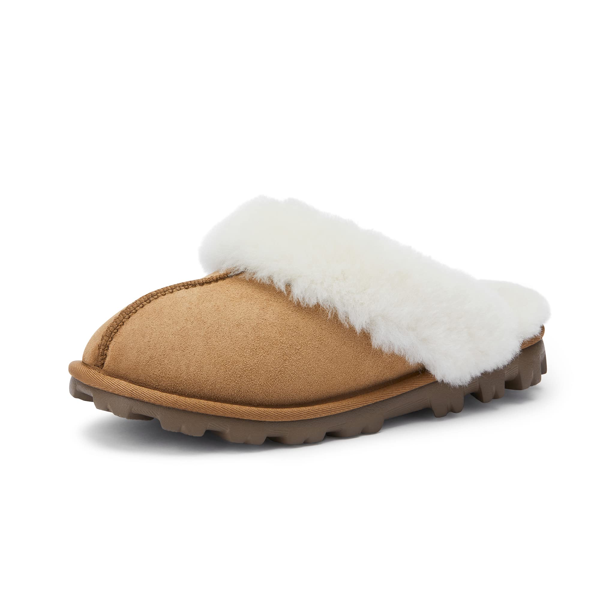 WaySoft Women's Genuine Australian Sheepskin Slippers, 100% Shearling, 8mm Memory-Foam, Hard Bottom Slipper (Chestnut, 7.5) Image