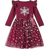 Niyage Girls Christmas Dress Ruffle Long Sleeve Sparkle Snowflake Tulle Tutu Toddler Xmas Holiday Party Dresses