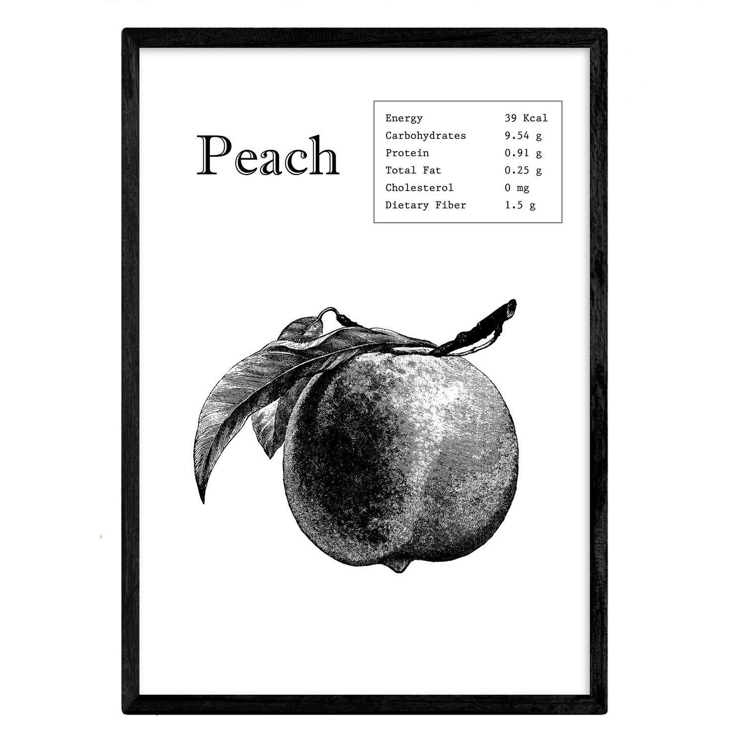 Nacnic Poster Peach. Sheets of fruits and vegetables in English. A3 size