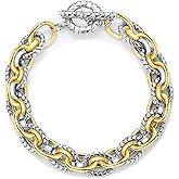 Mytys Link Bracelet for Women Gold and Silver 2 tone Circles Chain Wire Bangle Bracelets