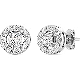 Gilded Lab-Grown Diamond Sterling Silver and 14KT Yellow Gold Plated Silver Stud Earrings for Women | Round Halo Shaped Studs | Hypoallergenic Fine Jewelry | Prong Setting, Push Back Nut | SI1 Clarity, F Color 1/4, 1/2, 3/4, 1 Carat Total Weight