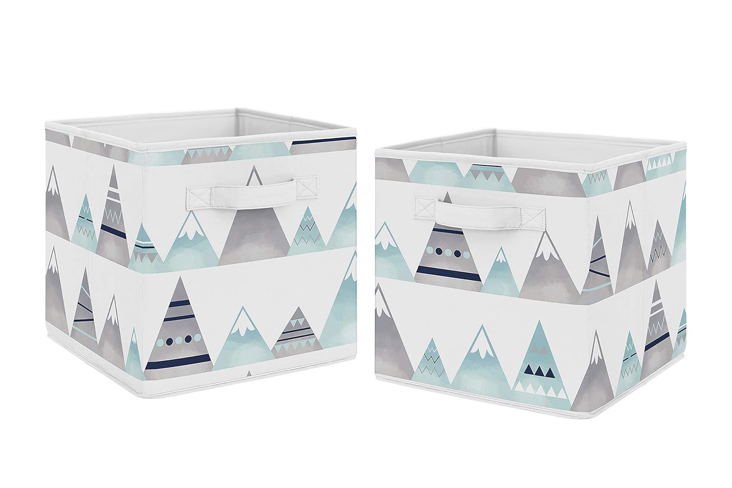 Sweet Jojo Designs Watercolor Mountains Foldable Fabric Storage Cube Bins Boxes Organizer Toys Kids Baby Childrens - Set of 2 - Navy Blue, Aqua and Grey Aztec