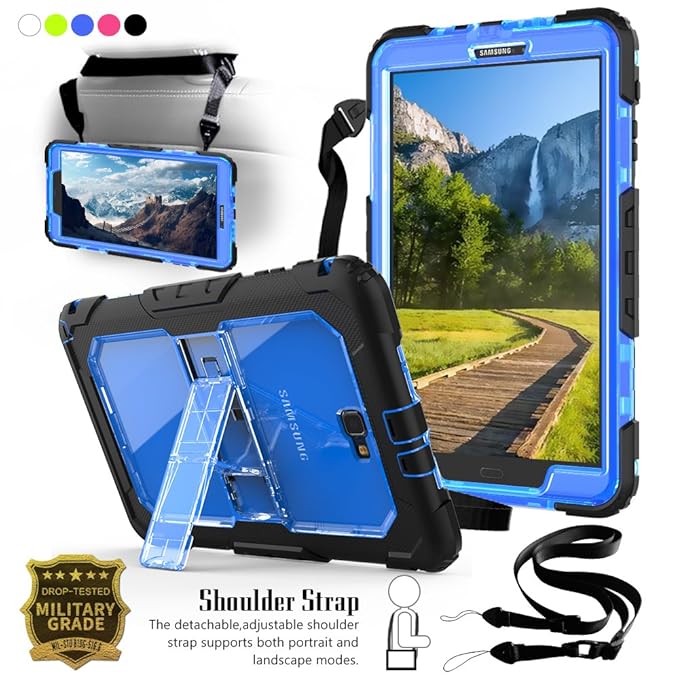 Junfire Hülle für Samsung Galaxy Tab A 10.1 Hülle Cover Backcover mit Ständer+Schultergurt, Komplettschutz Stoßfest Kinderfre