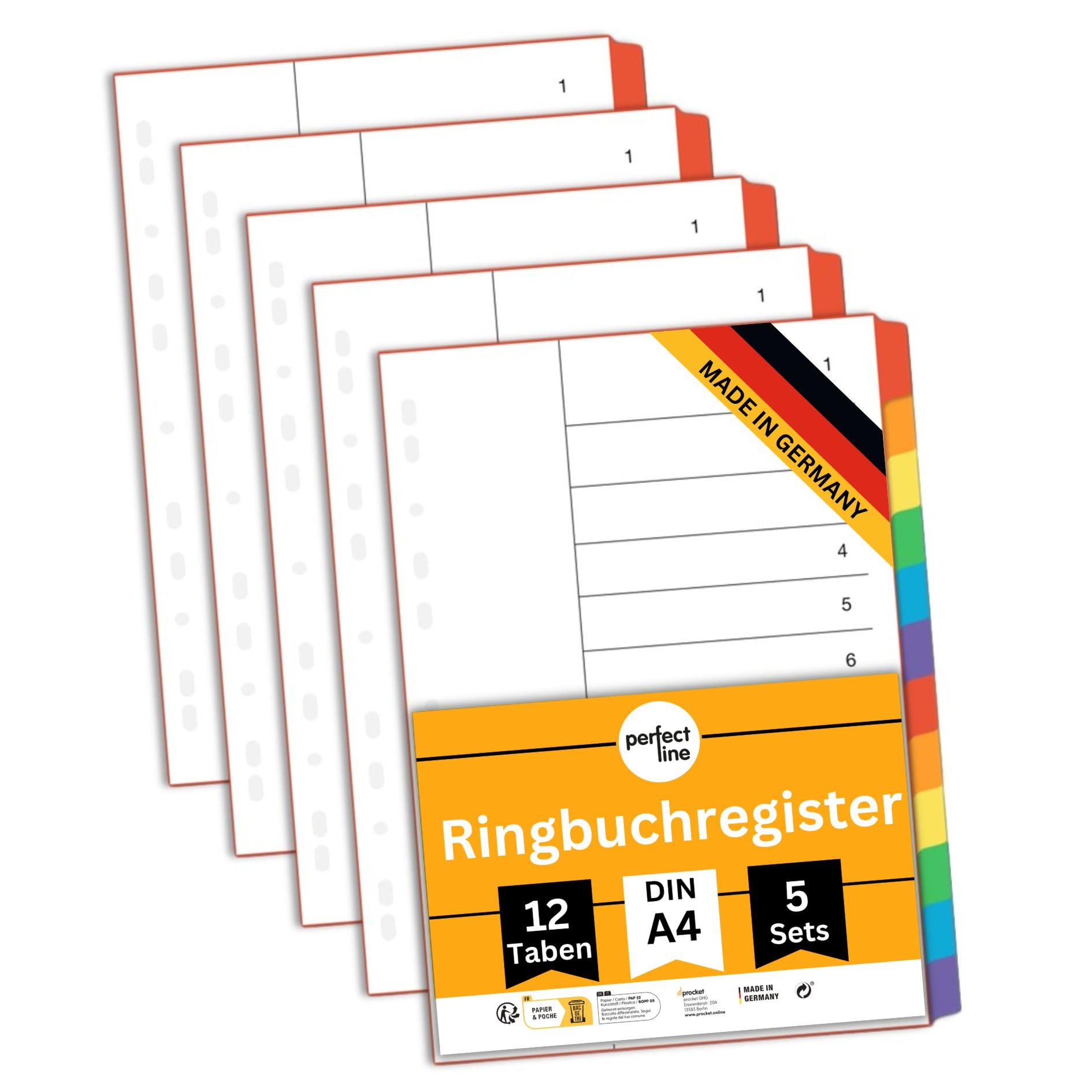 perfect line File dividers A4, Folder dividers for Lever Arch Files, 12-Piece, Set of 5, Cardboard, Made in Germany