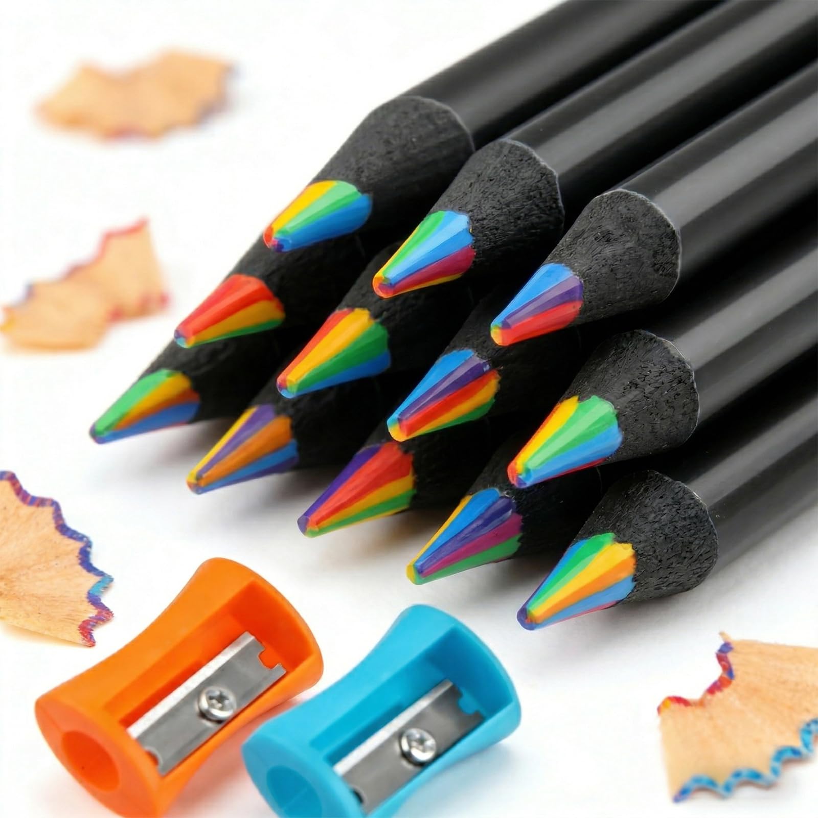 Deepton 12 Pcs Rainbow 7 in 1 Colouring Pencils for School, Kids and Adults, Multicolored for Party Bags, Art Drawing, Sketching, Coloring
