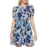 Jessica Howard Womens Petite Floral Puff Sleeve Mini Shirt Dress in Printed Chiffon