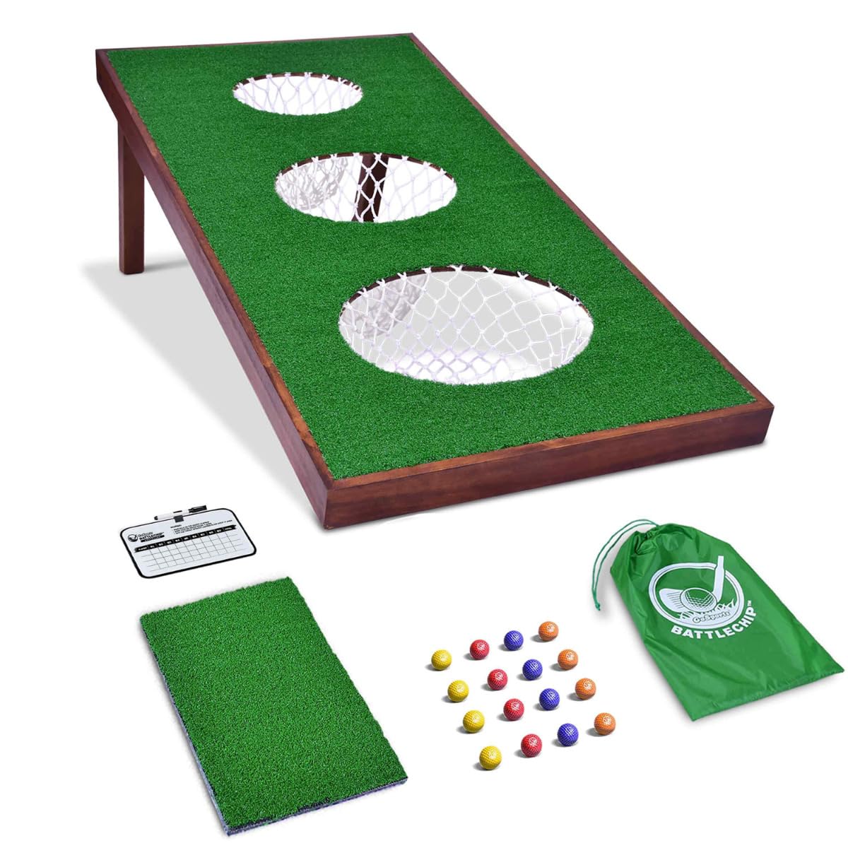 GoSports BattleChip PRO Golf Cornhole Game - Incluye objetivo de chipping de 4 pies x 2 pies, 16 bolas de espuma, tapete para golpear y tarjeta de puntuación