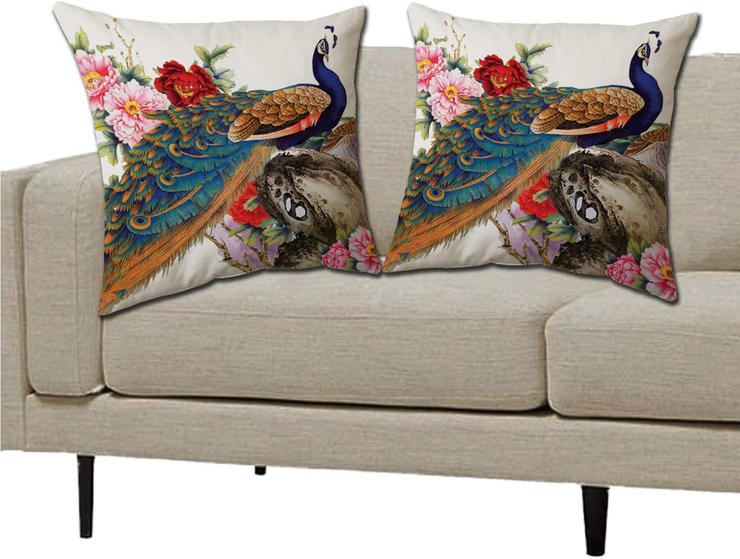 Dream Weaverz 2 Piece Velvet Cushion Cover Set - 12"x12", Peacock Print
