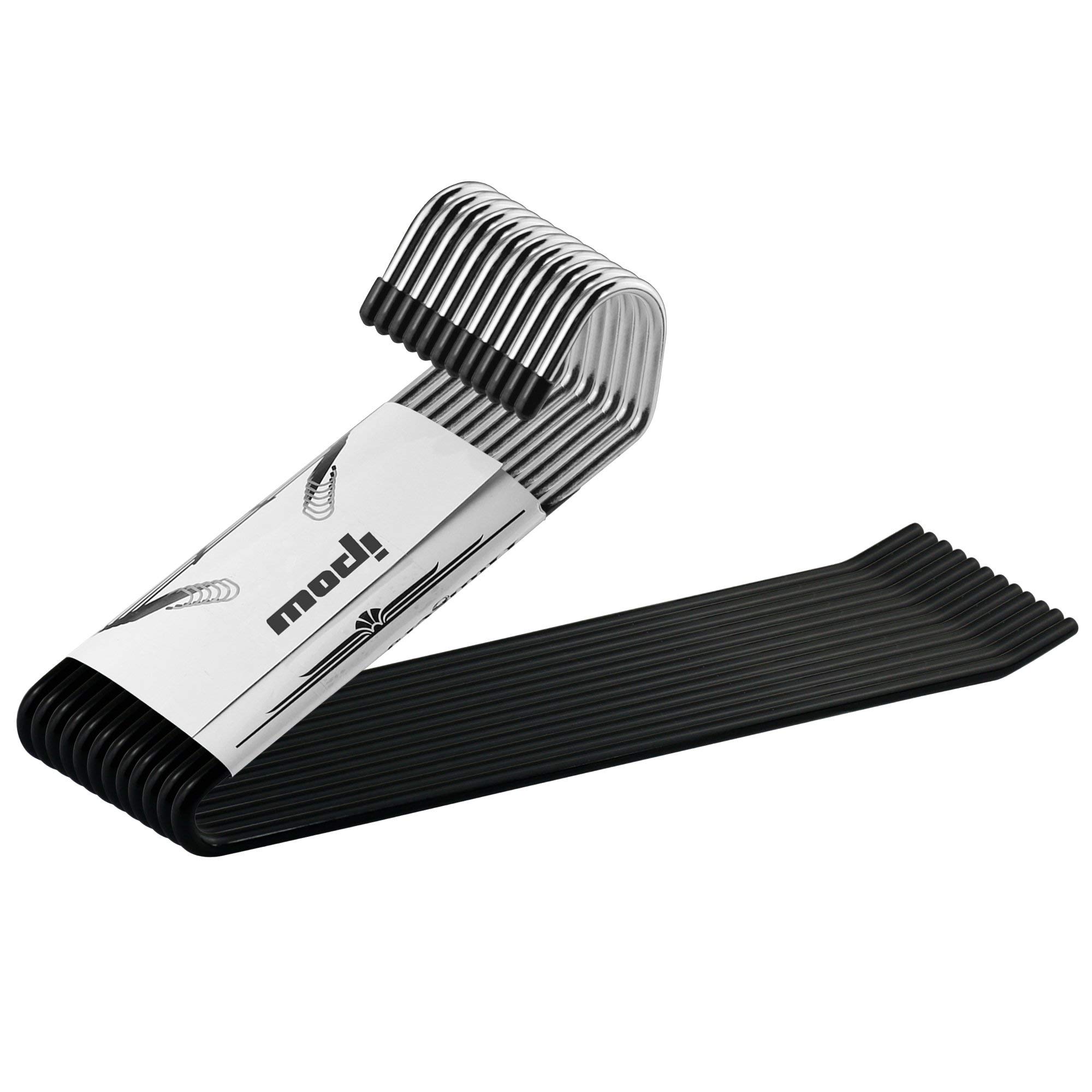 Ipow Heavy Duty Metal Slacks/Trousers Hangers Open Ended Pants Easy Slide Organizers, Chrome and Black Friction, Non-slip Arms, Set of 12