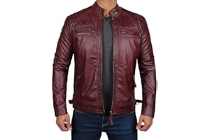fjackets Real Lambskin Mens Leather Jackets - Quilted Cafe Racer Zip Up Moto Style Leather Jacket Men