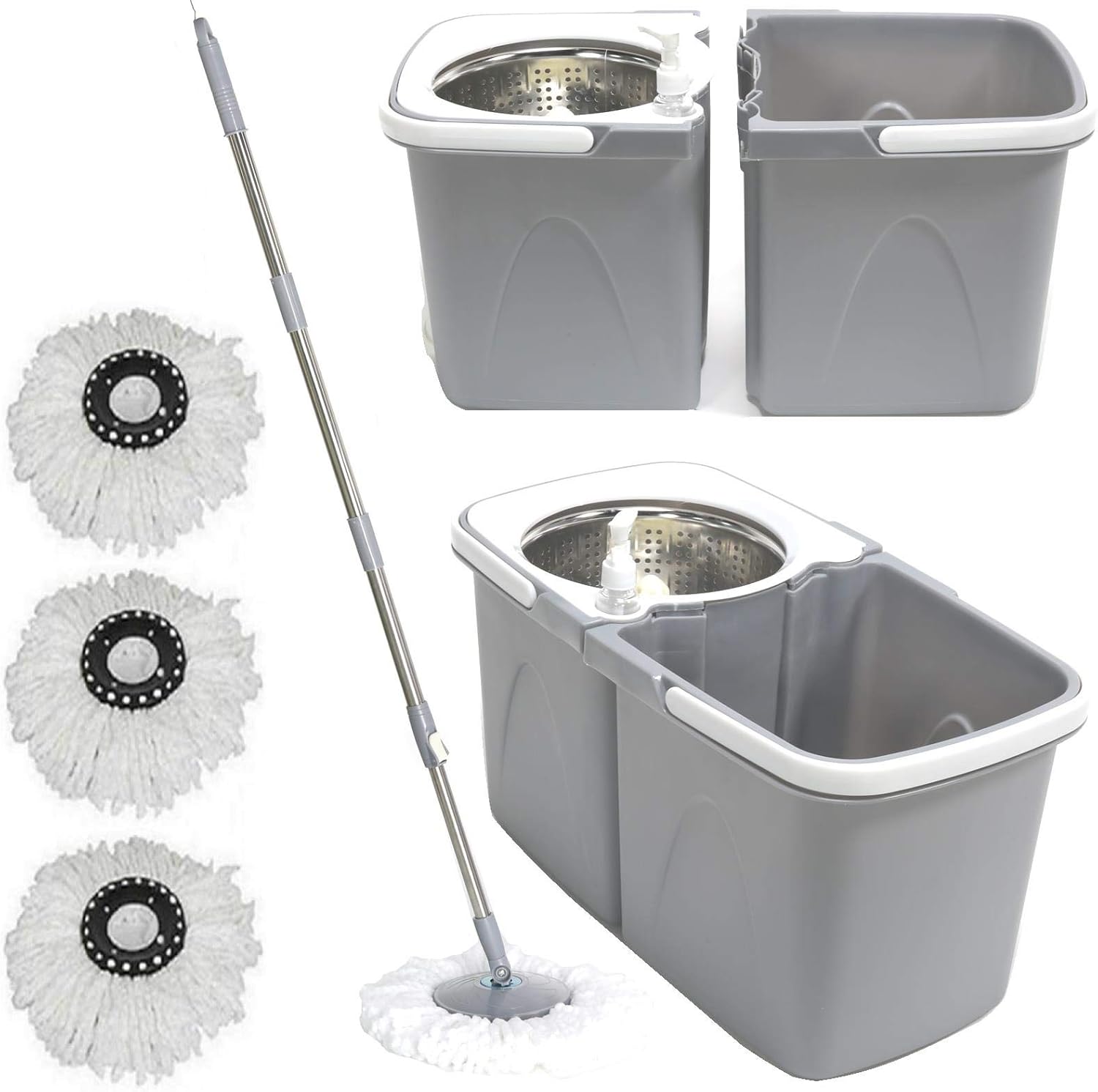 Gr8 Home Grey Space Saving 360° Dual Duo Floor Spin Mop Dispenser