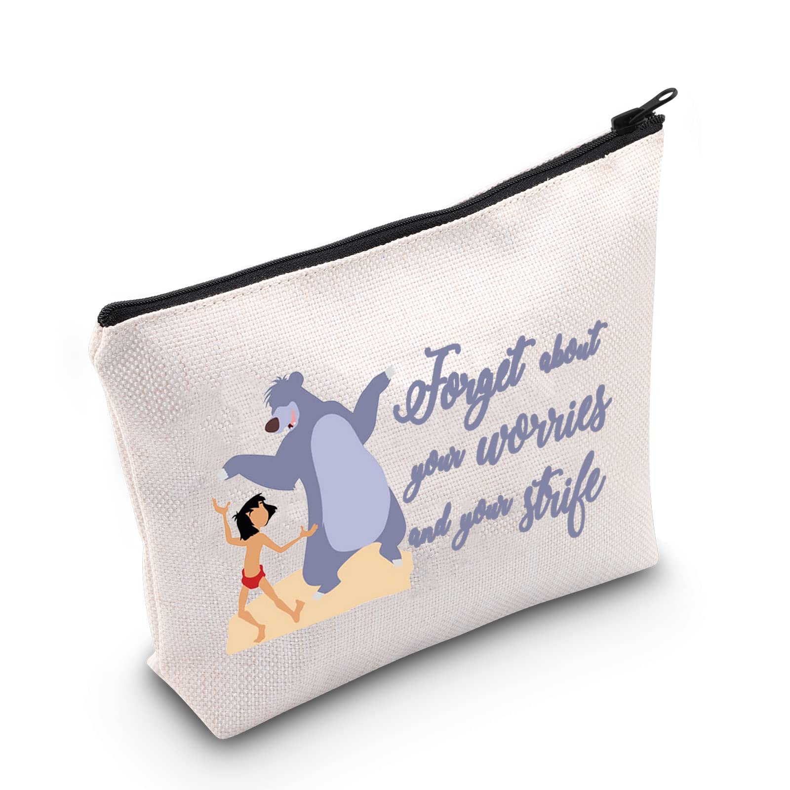 LEVLO Cartoon Mowgli Cosmetic Bag Baloo Fans Gift Forget About Your Worries And Yourstrife Mowgli Makeup Zipper Pouch Bag, Forget About Your Worries