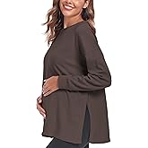 Ecavus Women's Casual Maternity Shirts Long Sleeve Soft and Comfy Pregnancy Tee Tops Side Split Maternity Clothes